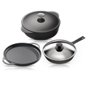 [CLR-SK10-LD-DHG-DO5-KIT-5-G] Cooklife 5-Piece Cast Iron Bundle 5.5 qt. Dutch Oven, 12" Griddle, 10" Skillet with Lid